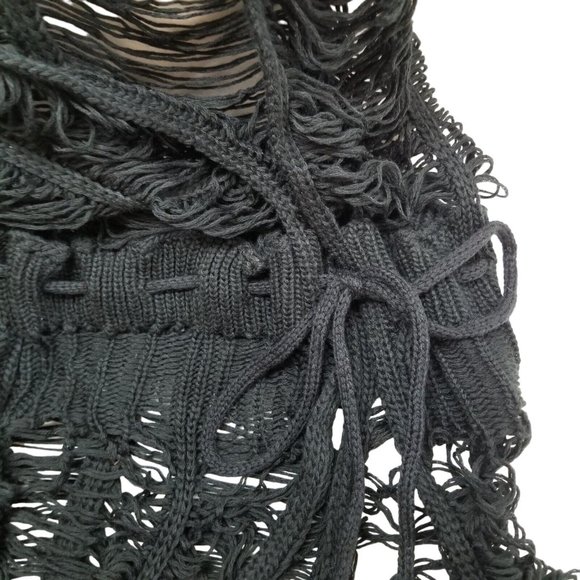 Distressed Tie Waist Short Sleeve Fringe Knit Cover Up Robe Womens XXL Black - Picture 14 of 15